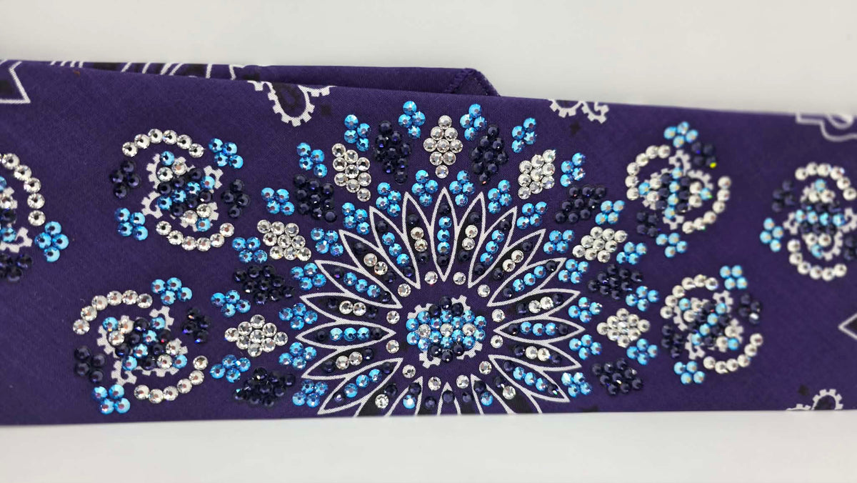 Super LeeAnnette Purple Paisley Bandana with Dark Purple, Blue Shimmer and Diamond Clear Austrian Crystals (S48185)
