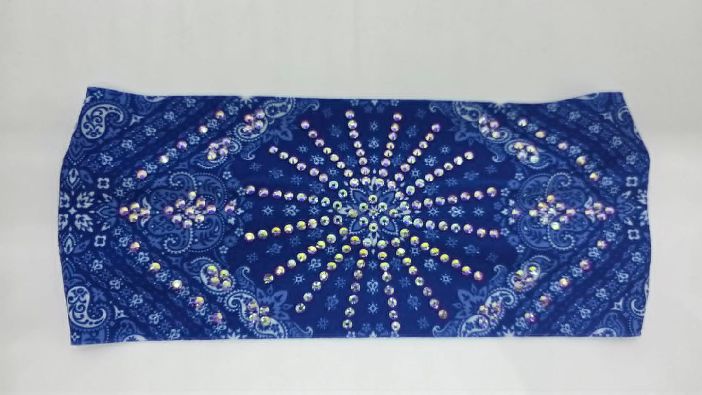 Stretchy Headband Blue with Aurora Borealis Crystals (Sku5475)
