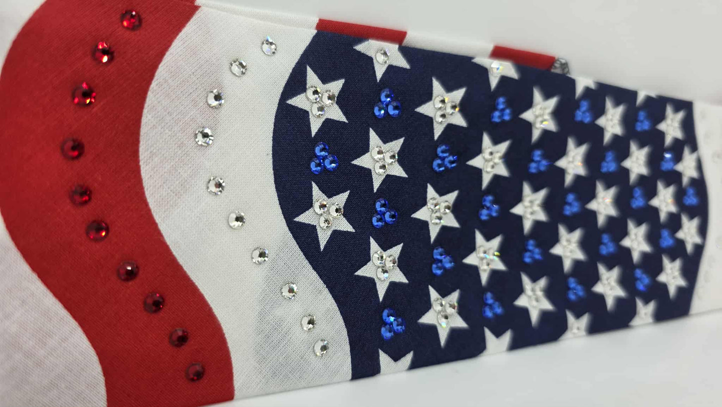 EXTRA BLING - Flag Bandana with Red, Blue and Diamond Clear Austrian Crystals (sku6399)