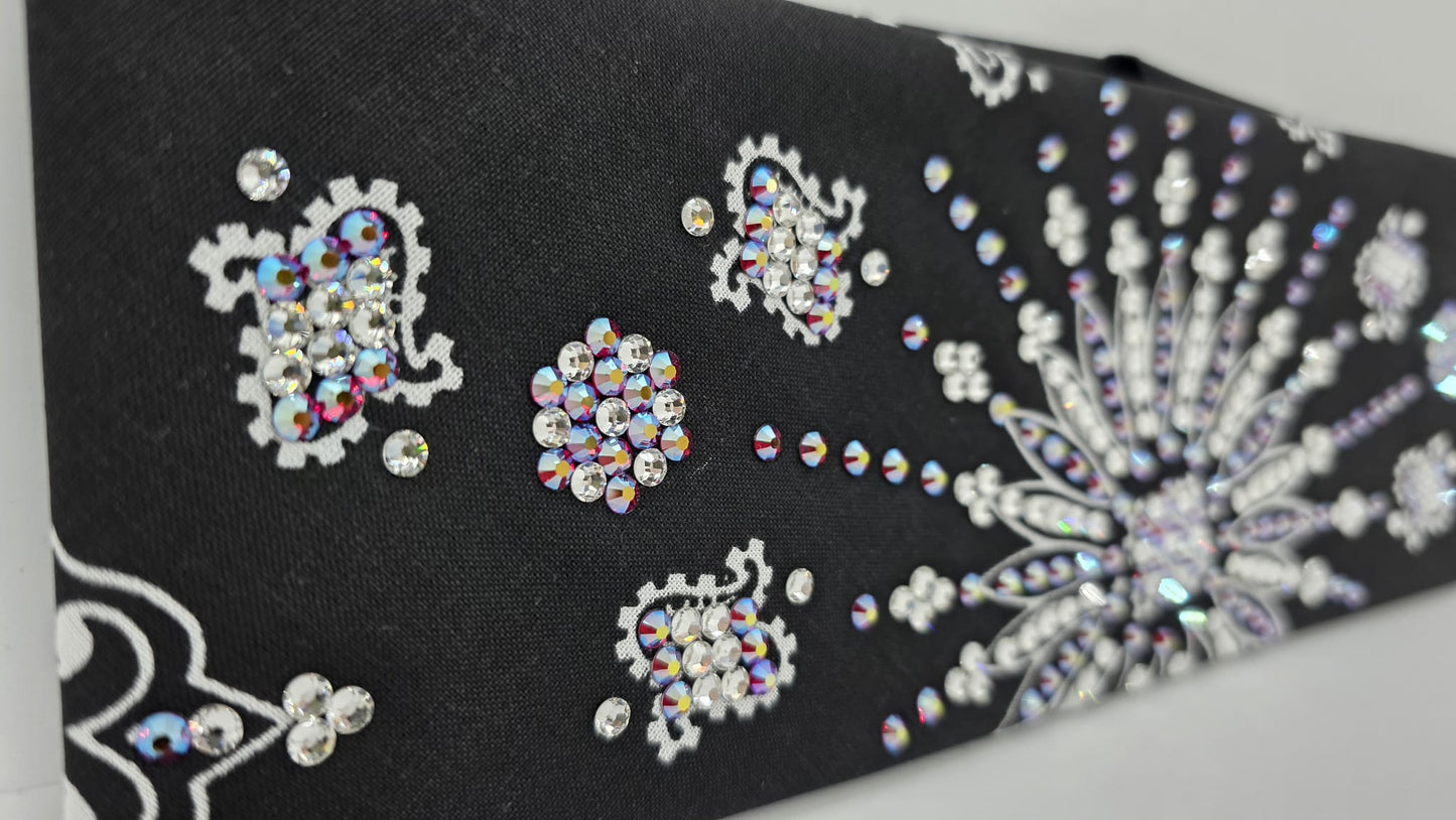 LeeAnnette Black Paisley Bandana with Red Shimmer and Diamond Clear Austrian Crystals (L40200))