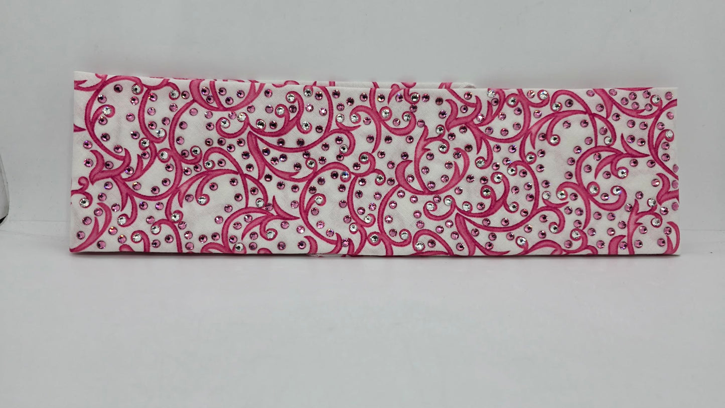 LeeAnnette Pink Scroll Bandana with Pink and Diamond Clear Austrian Crystals (L40231)