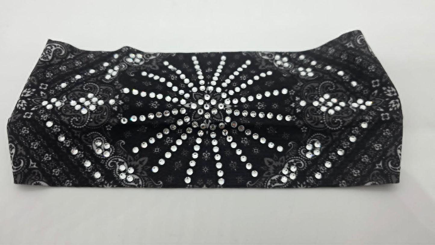 Stretchy Headband Black with Clear Crystals (Sku5481)