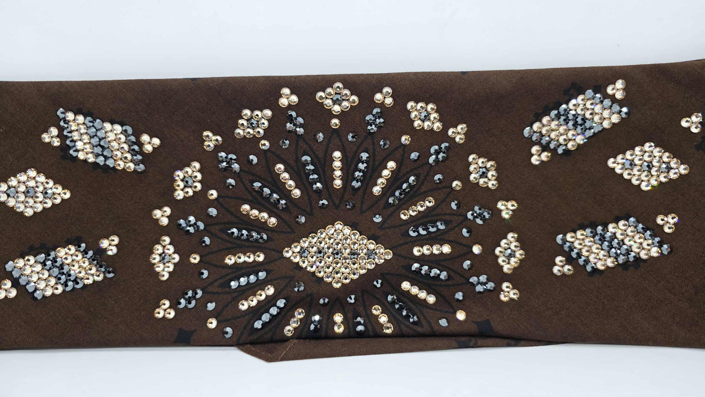 Super LeeAnnette Large Brown Bandana with Honey and Black Austrian Crystals (sku40121)