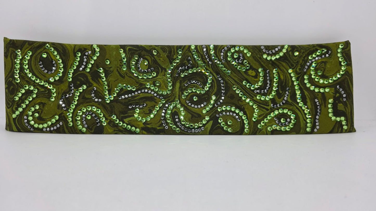 Super LeeAnnette Olive Green Oil Slick Bandana with Peridot and Black Austrian Crystals (S48151)