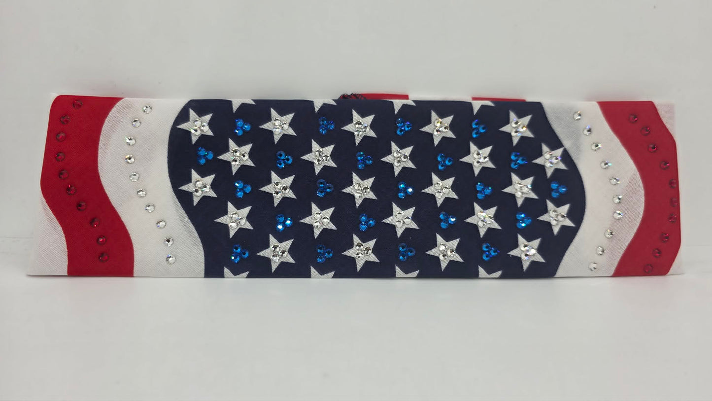 EXTRA BLING - Flag Bandana with Red, Blue and Diamond Clear Austrian Crystals (sku6399)