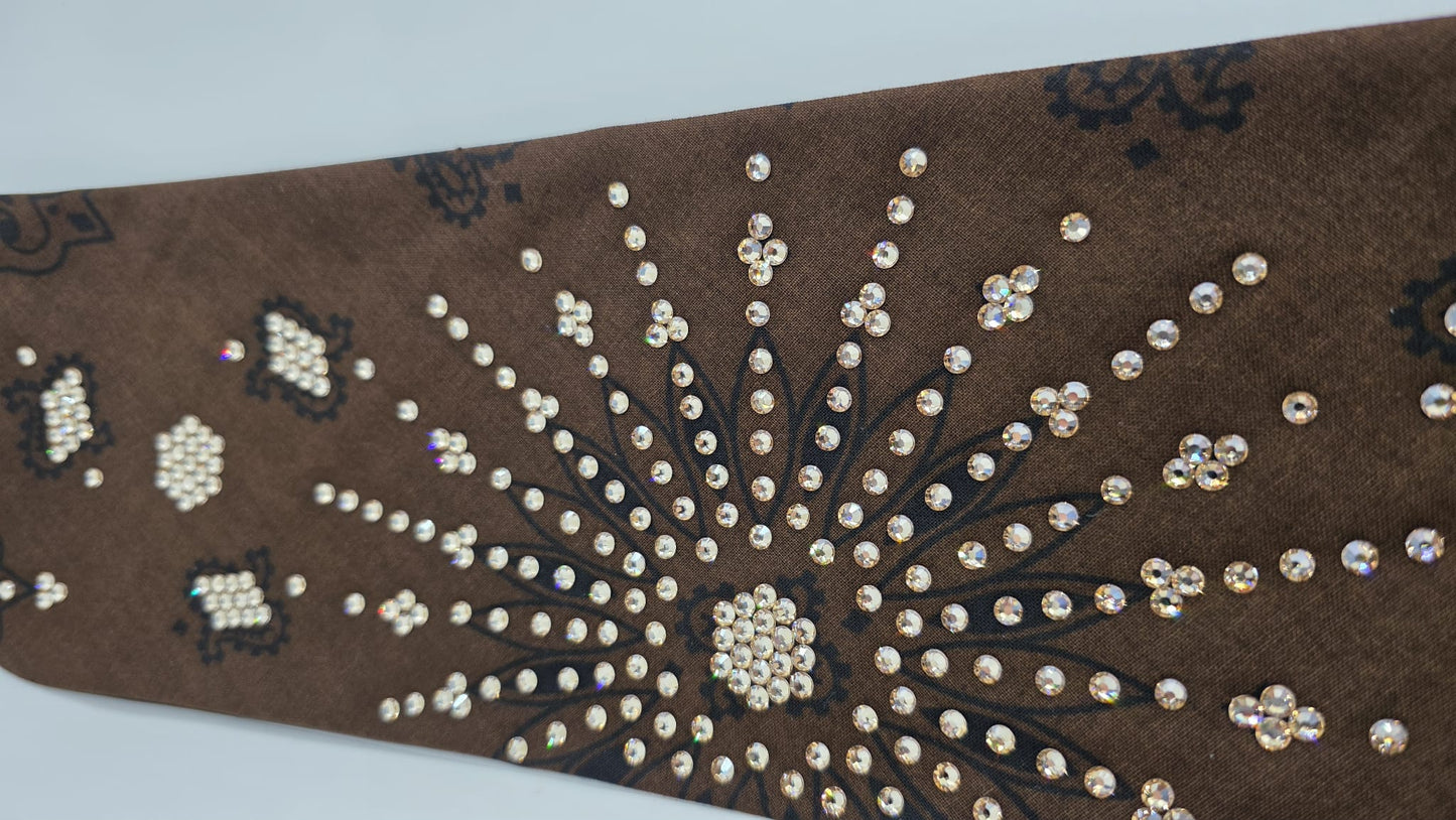 LeeAnnette Large Brown Paisley Bandana with Honey Austrian Crystals (sku40115)