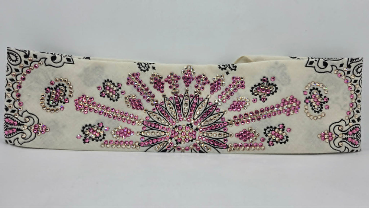 Super LeeAnnette Off White Paisley Bandana with Rose and Honey Austrian Crystals (S48160)