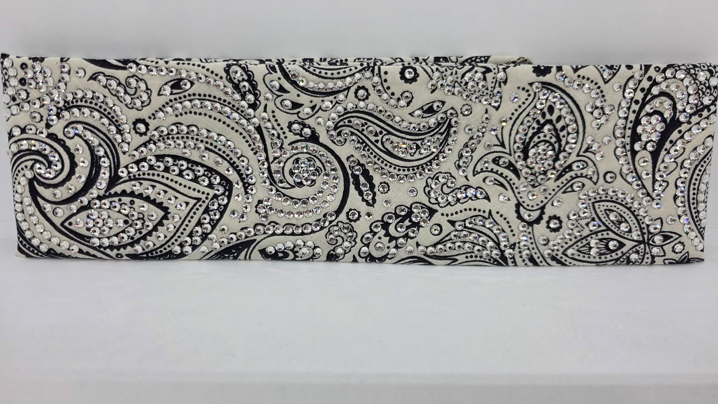 Super LeeAnnette Navy on Cream Paisley Bandana with Diamond Clear Austrian Crystals (S48147)