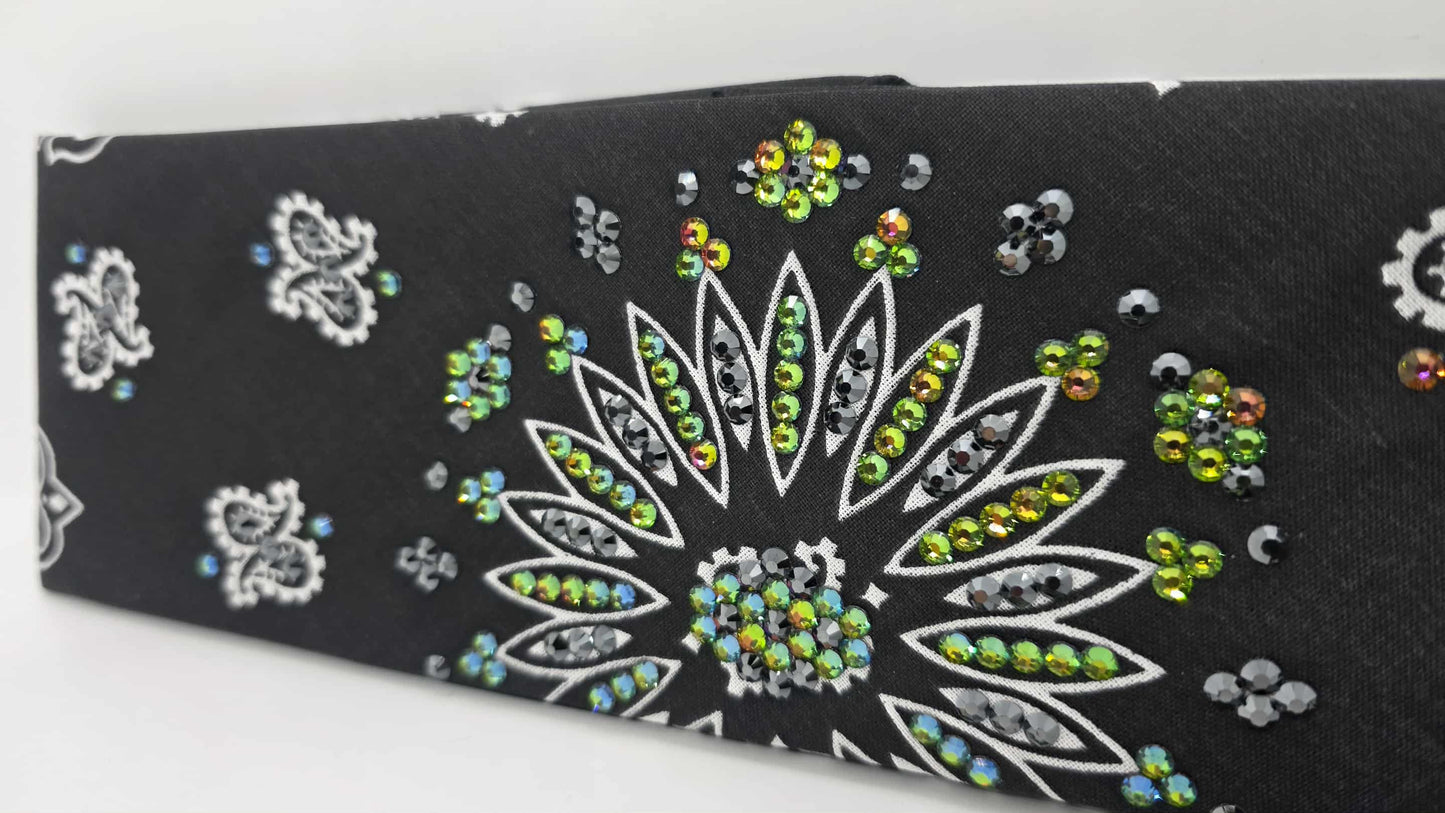 EXTRA BLING - Black Paisley Bandana with Vitrail and Black Austrian Crystals (sku6422)