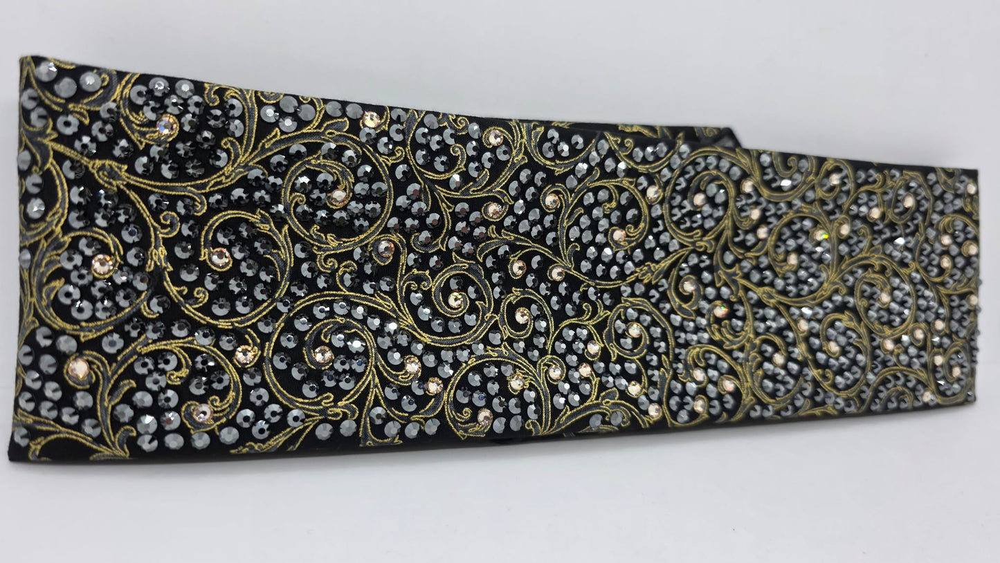Super LeeAnnette Gold Victorian on Black Bandana with Black and Honey Austrian Crystals (S48128)
