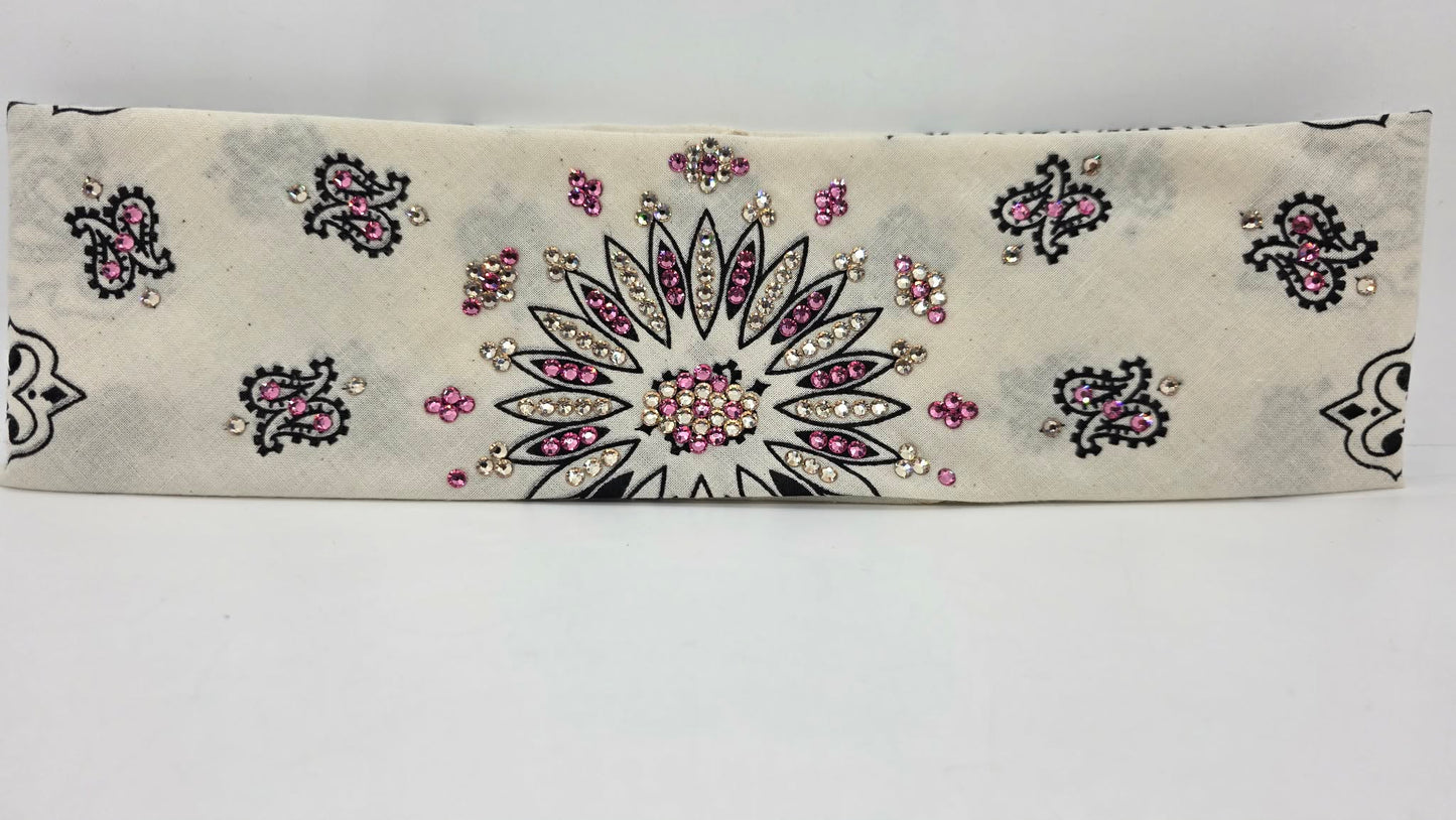 Off White Paisley Bandana with Rose and Honey Austrian Crystals (E60144)
