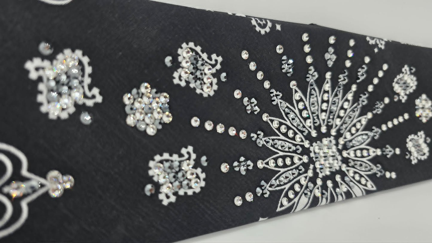 LeeAnnette Black Paisley Bandana with Black and Diamond Clear Austrian Crystals (L40247)