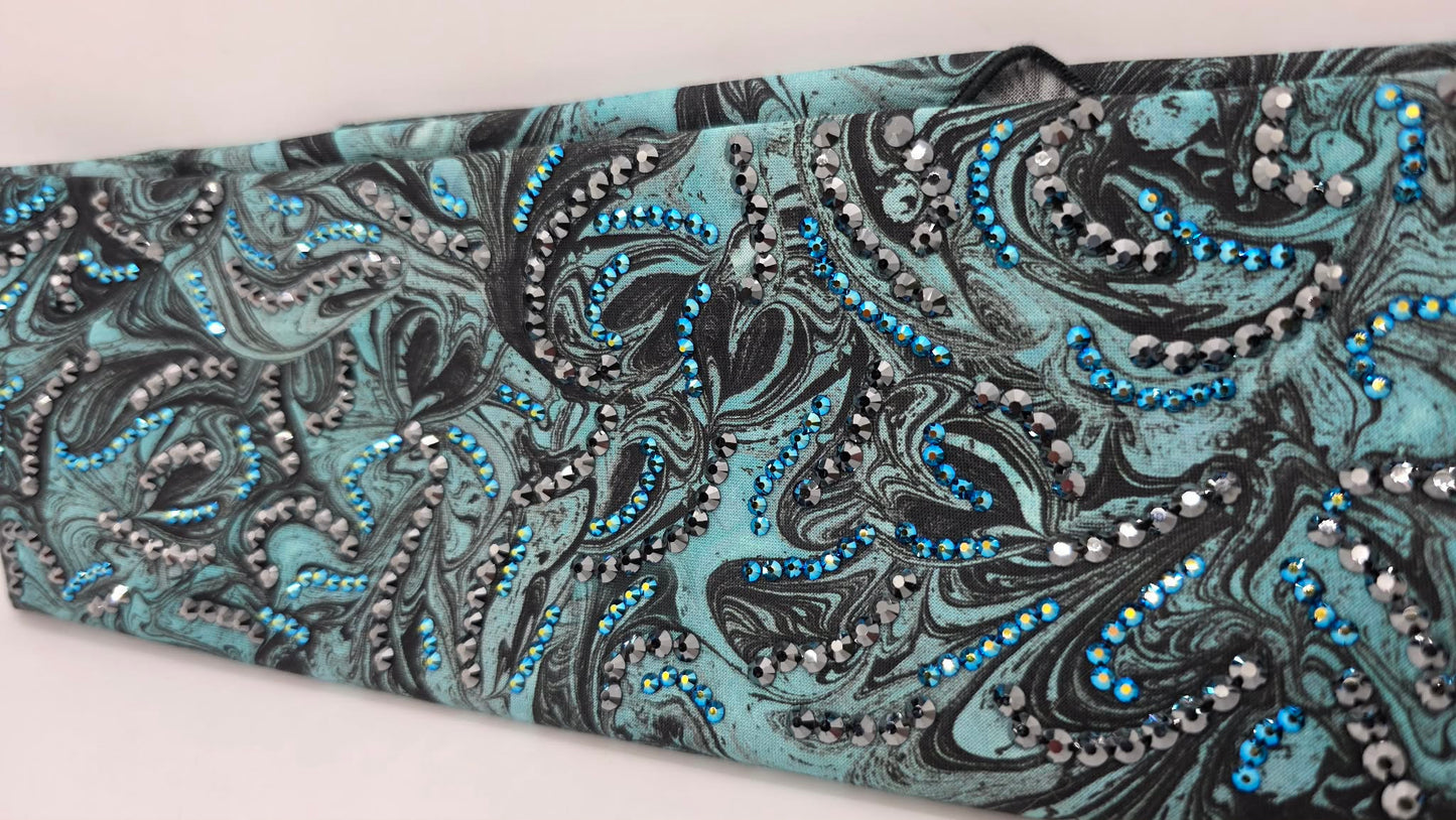 Super LeeAnnette Turquoise Oil Slick Bandana with Black and Jet Shimmer Austrian Crystals (S48105)