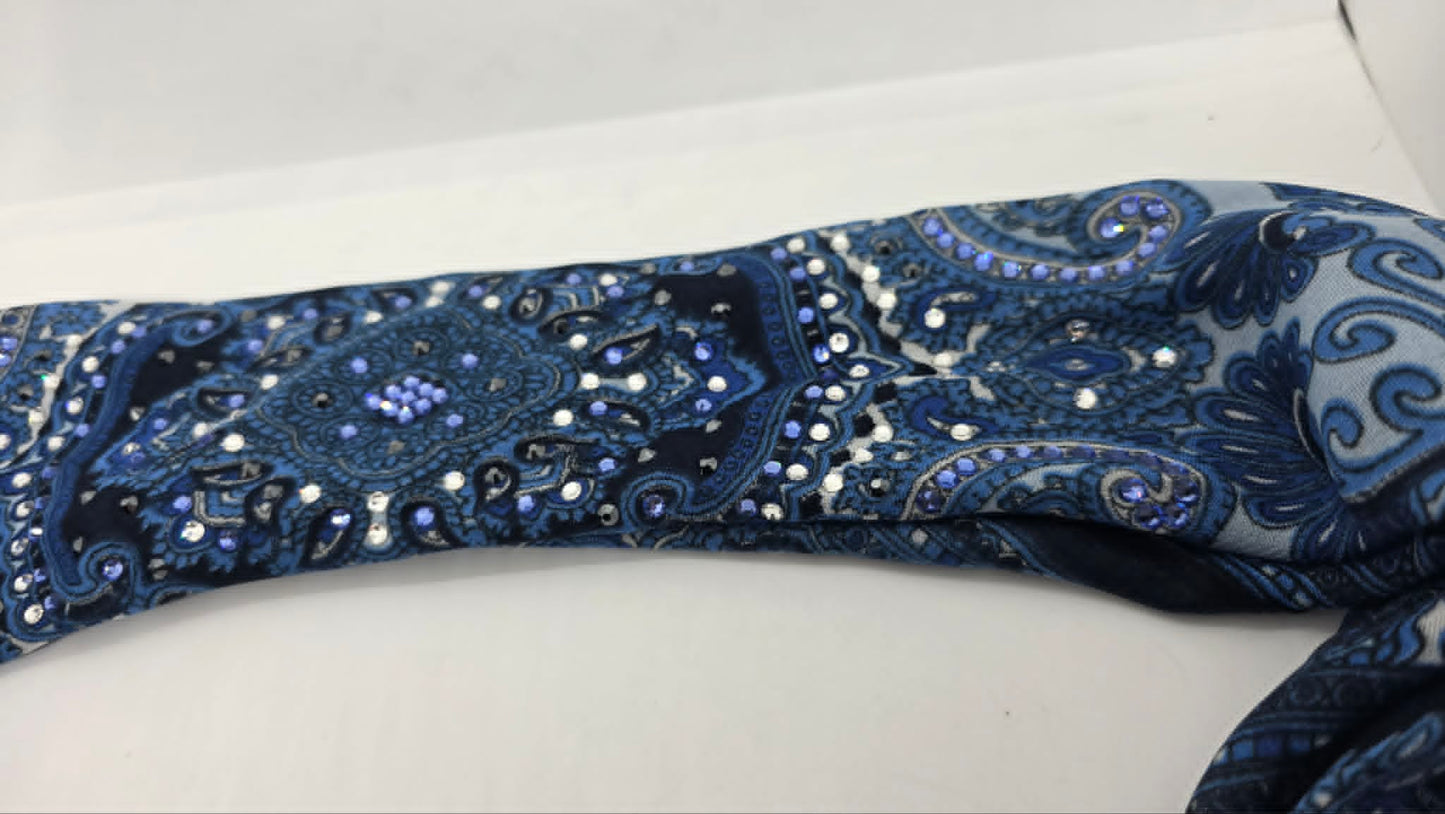 Long Blue Scarf with Blue, Black and Diamond Clear Austrian Crystals (LS30003)