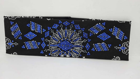 Super LeeAnnette Black Paisley Bandana with Sapphire and Black Austrian Crystals (sku40159)