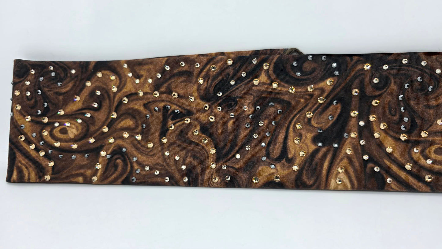 Brown Marble Bandana with Light Brown, Honey and Black Austrian Crystals (E60125)