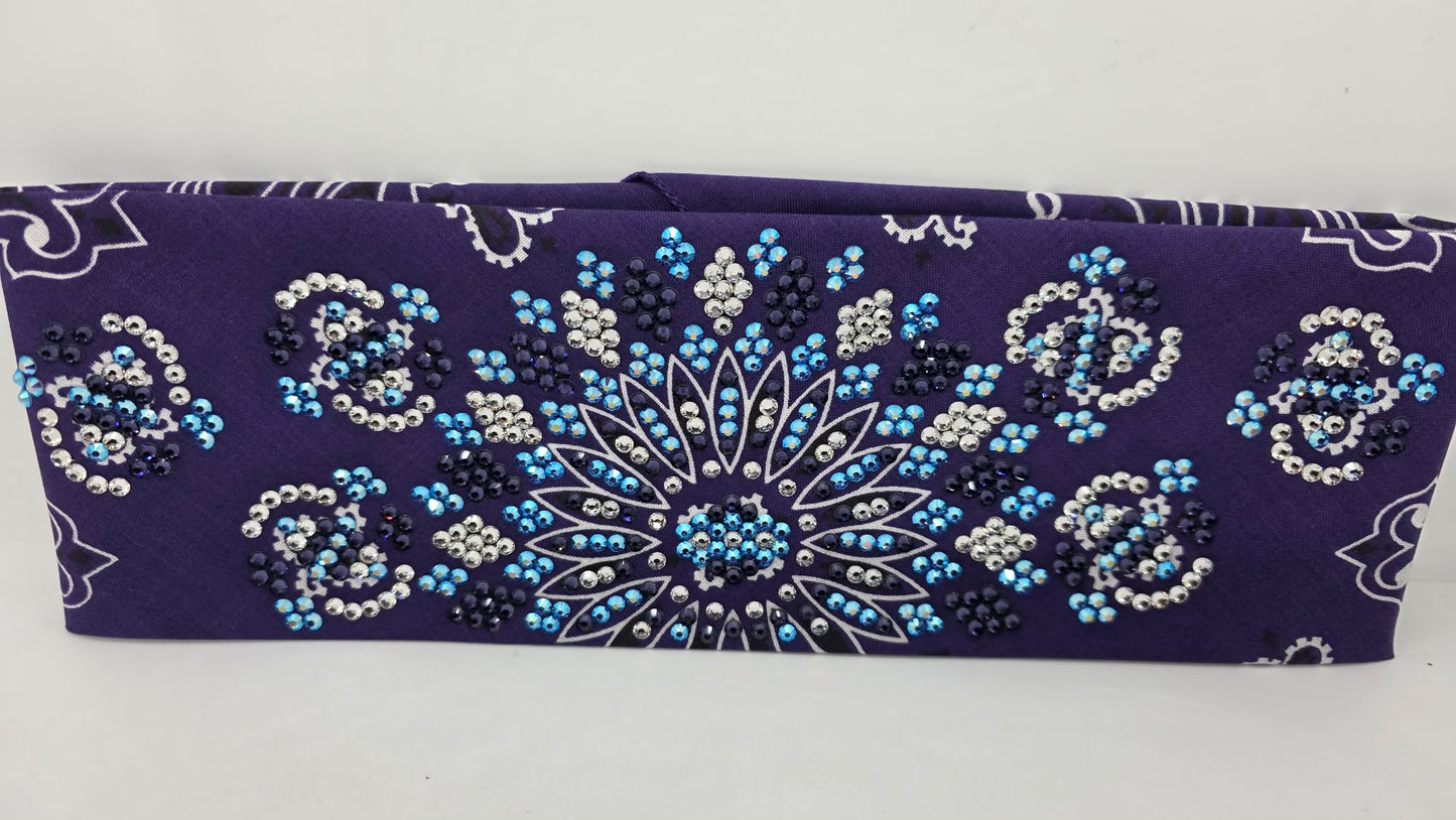 Super LeeAnnette Purple Paisley Bandana with Dark Purple, Blue Shimmer and Diamond Clear Austrian Crystals (S48185)