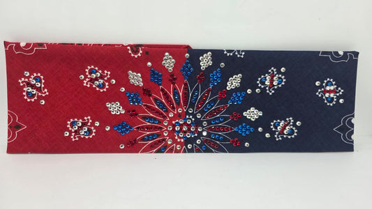 LeeAnnette Red/Blue Paisley Bandana with Capri Blue, Red and Diamond Clear Austrian Crystals (L40269)