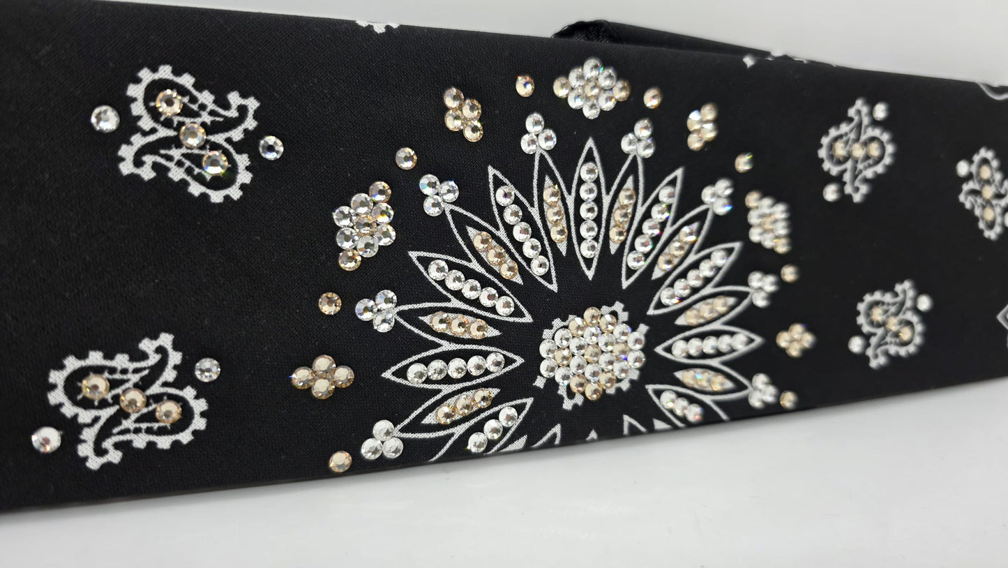 Black Paisley Bandana with Honey and Diamond Clear Austrian Crystals (E60102)