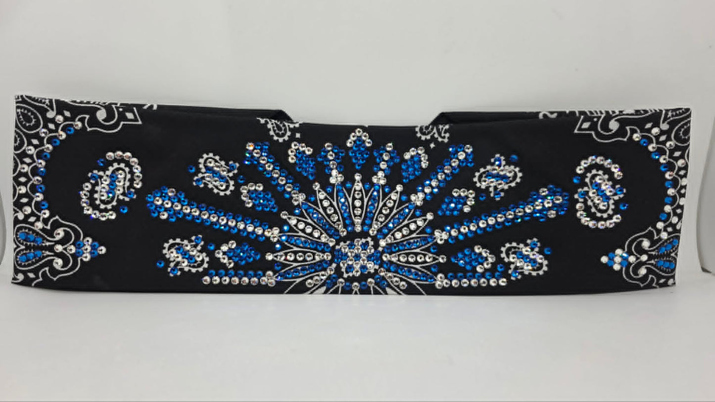 Super LeeAnnette Black Paisley Bandana with Capri Blue and Diamond Clear Austrian Crystals (S48157)