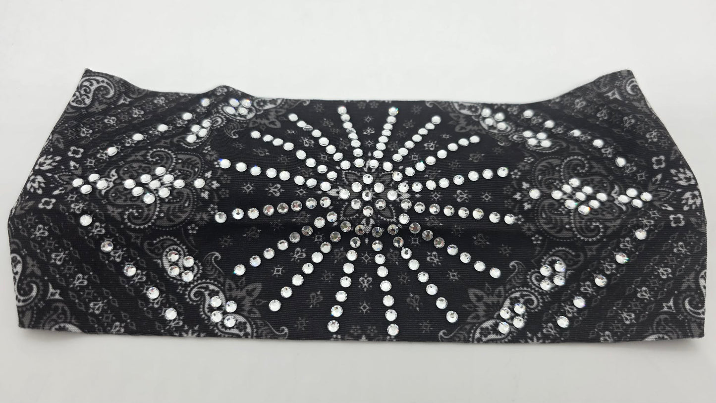 Stretchy Headband Black with Clear Crystals (Sku5481)