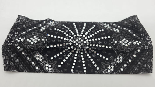 Stretchy Headband Black with Clear Crystals (Sku5481)