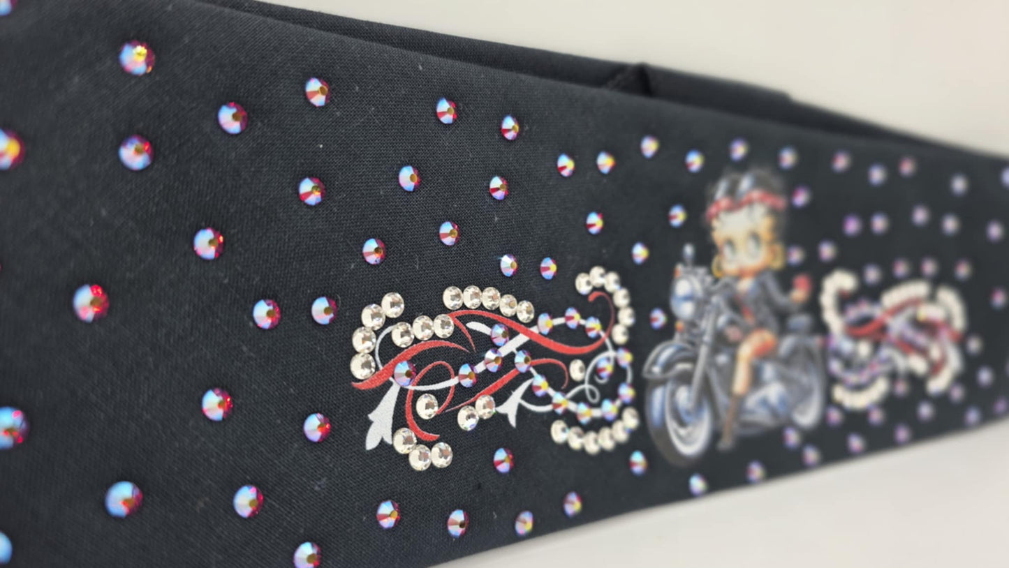 EXTRA BLING - Red Betty Boop Bandana with Red Shimmer and Diamond Clear Austrian Crystals (sku6389)