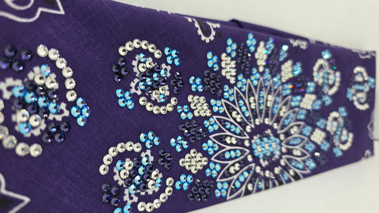 Super LeeAnnette Purple Paisley Bandana with Dark Purple, Blue Shimmer and Diamond Clear Austrian Crystals (S48185)