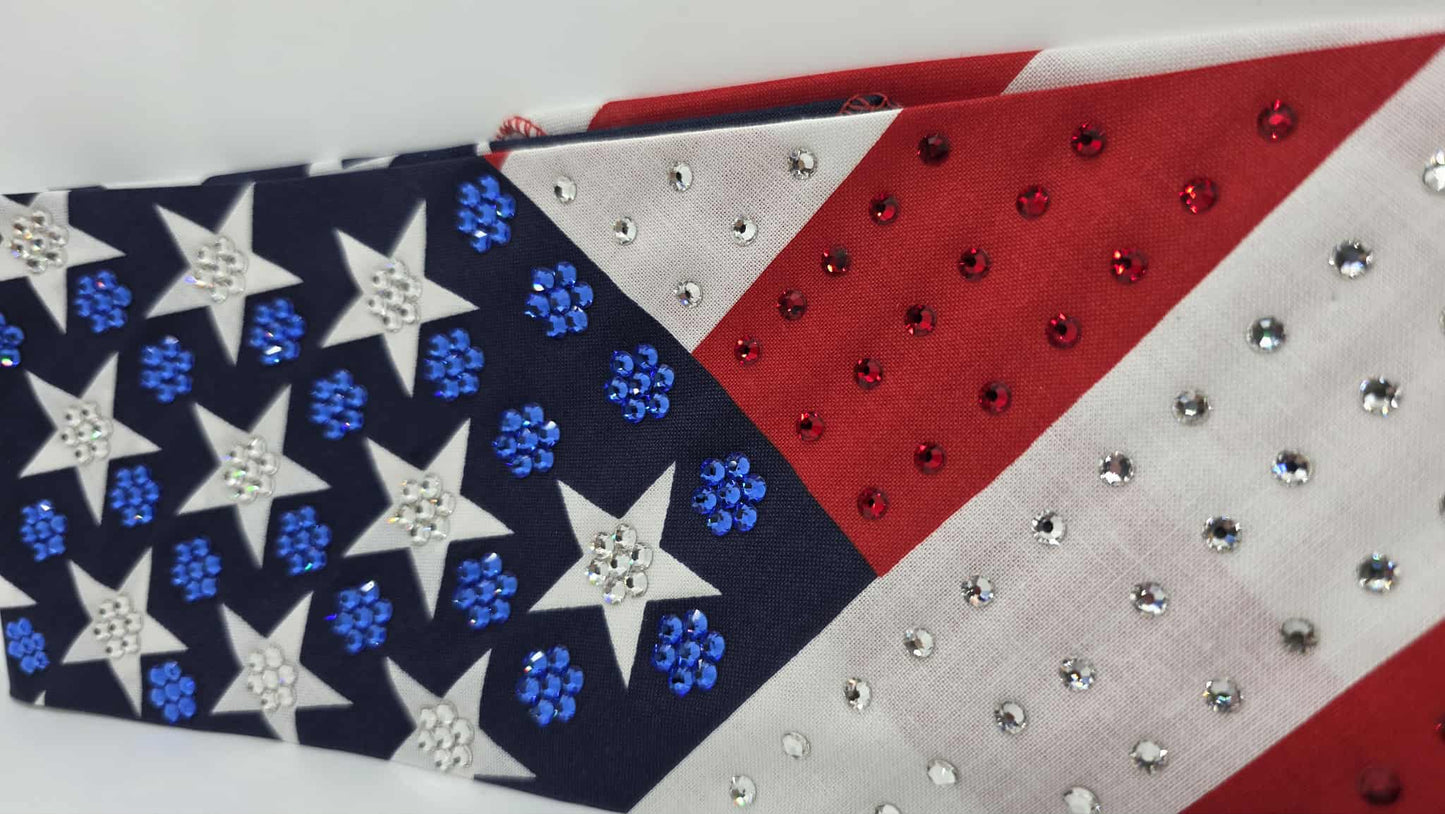 LeeAnnette Stars and Strips Bandana with Red, Blue and Diamond Clear Austrian Crystals (sku40098)