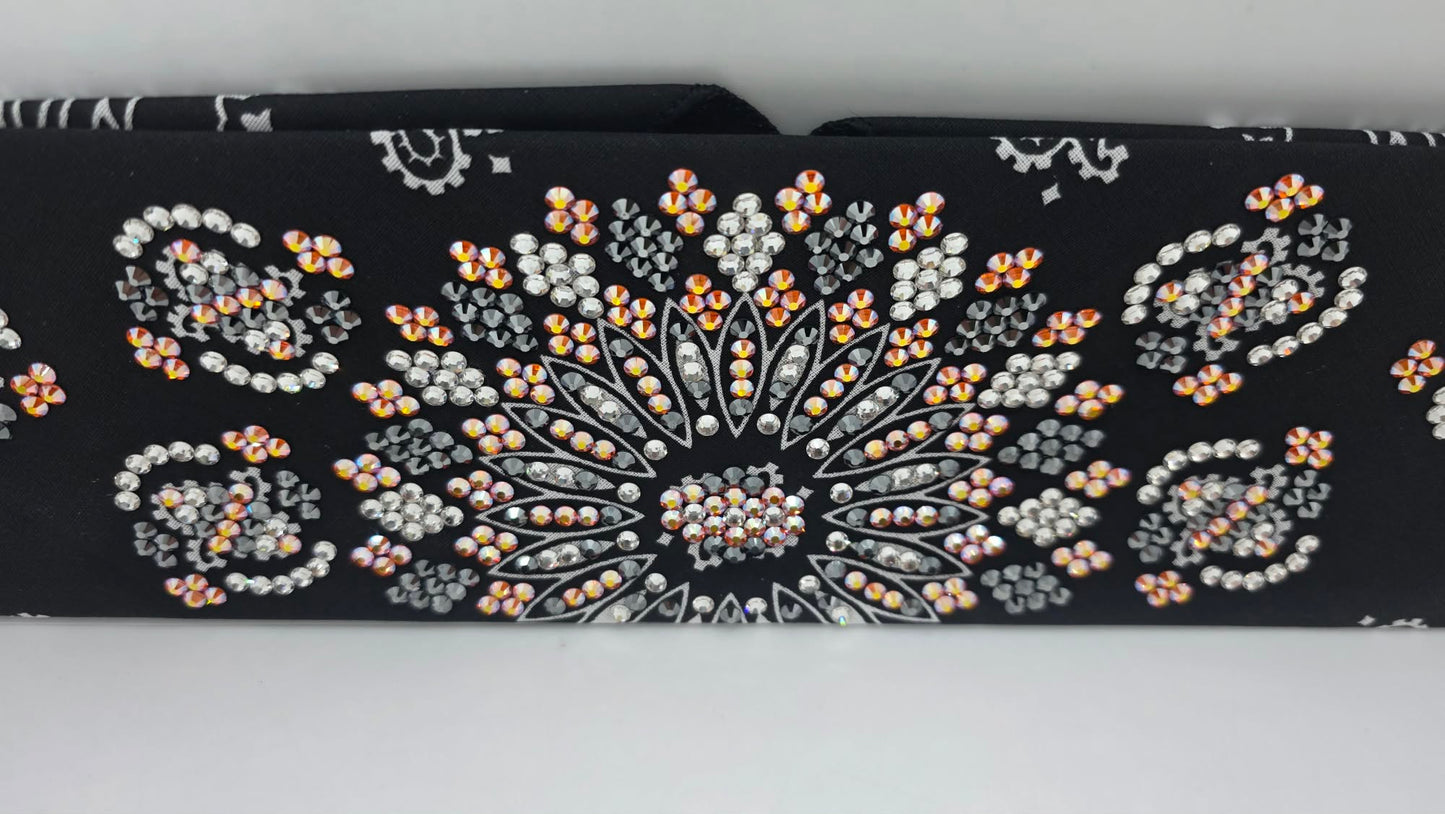 Super LeeAnnette Black Paisley Bandana with Sun Shimmer, Black and Diamond Clear Austrian Crystals (S48176)