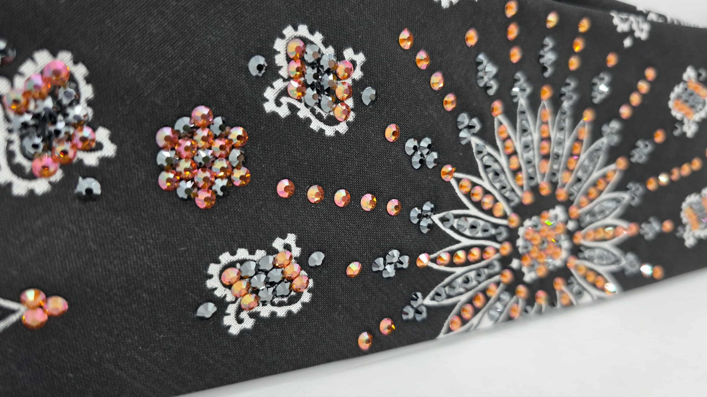 LeeAnnette Black Paisley Bandana with Lava and Black Austrian Crystals (sku40157)