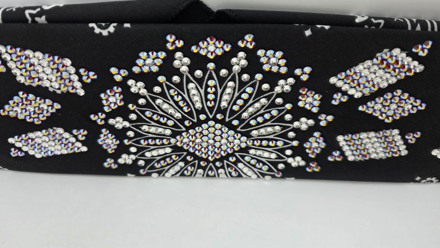 Super LeeAnnette Black Paisley Bandana with Red Shimmer and Diamond Clear Austrian Crystals (S480101)