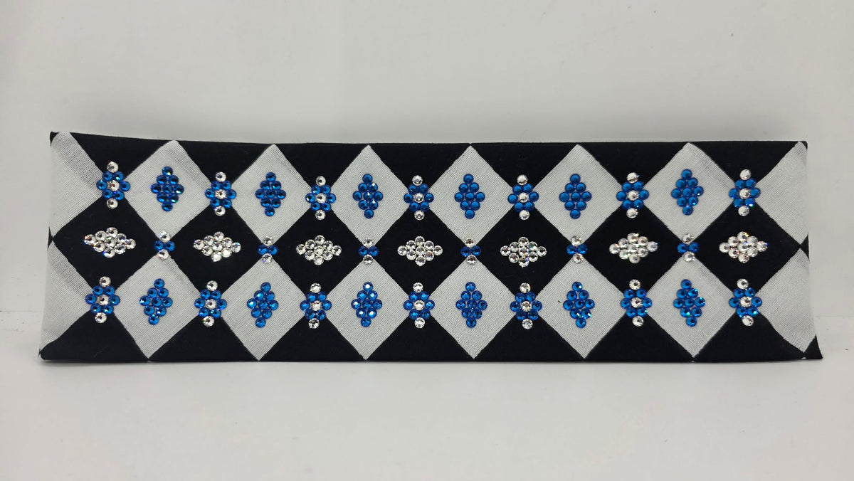 LeeAnnette Black and White Checker Bandana with Capri Blue and Diamond Clear Austrian Crystals (L40277)