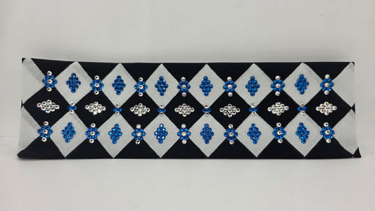 LeeAnnette Black and White Checker Bandana with Capri Blue and Diamond Clear Austrian Crystals (L40277)