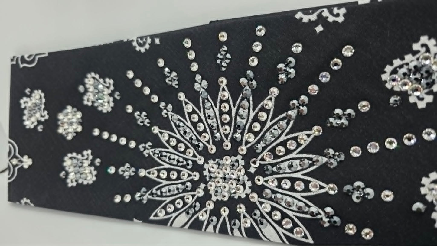 LeeAnnette Black Paisley Bandana with Black and Diamond Clear Austrian Crystals (L40247)