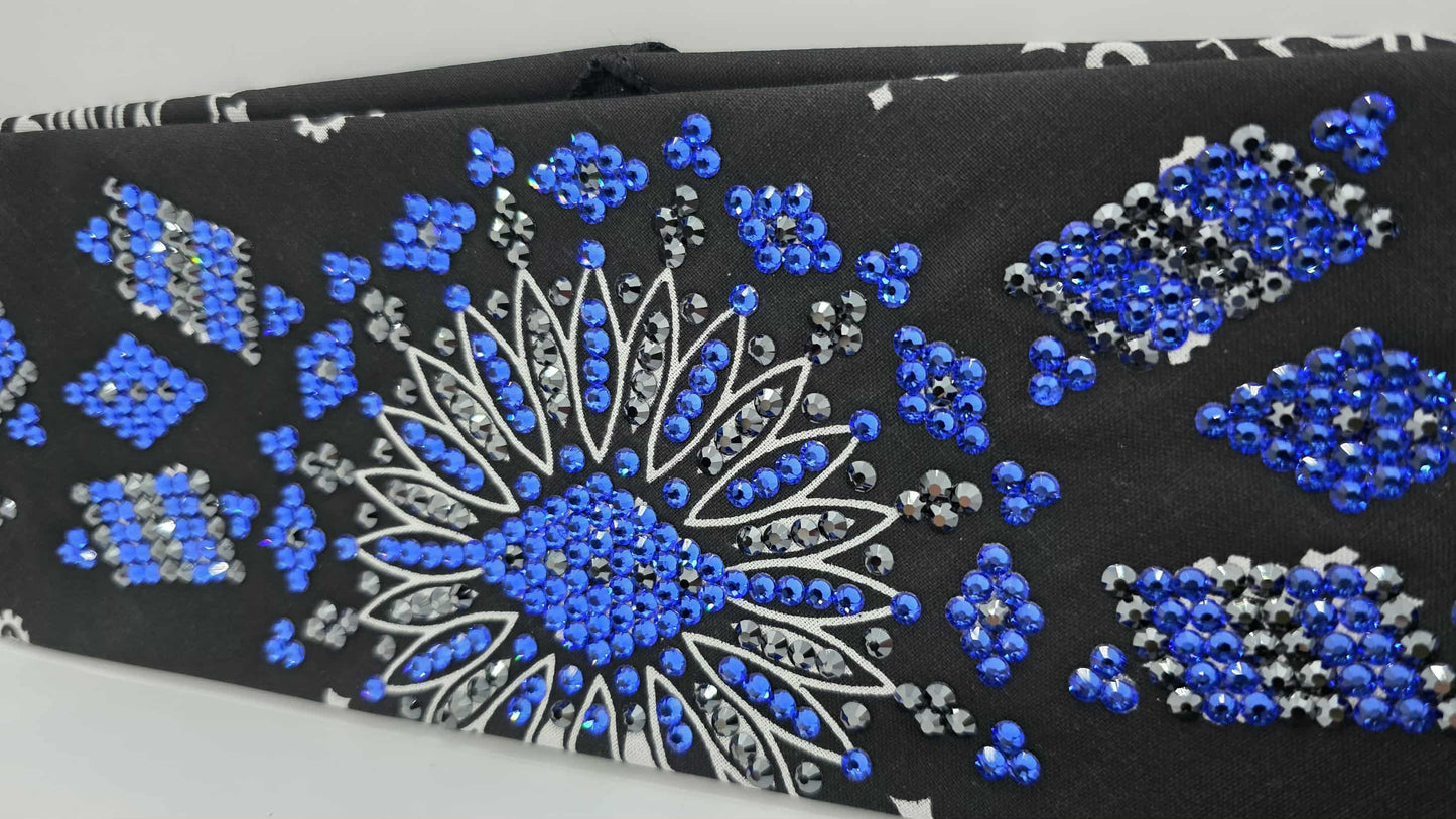 Super LeeAnnette Black Paisley Bandana with Sapphire and Black Austrian Crystals (sku40159)