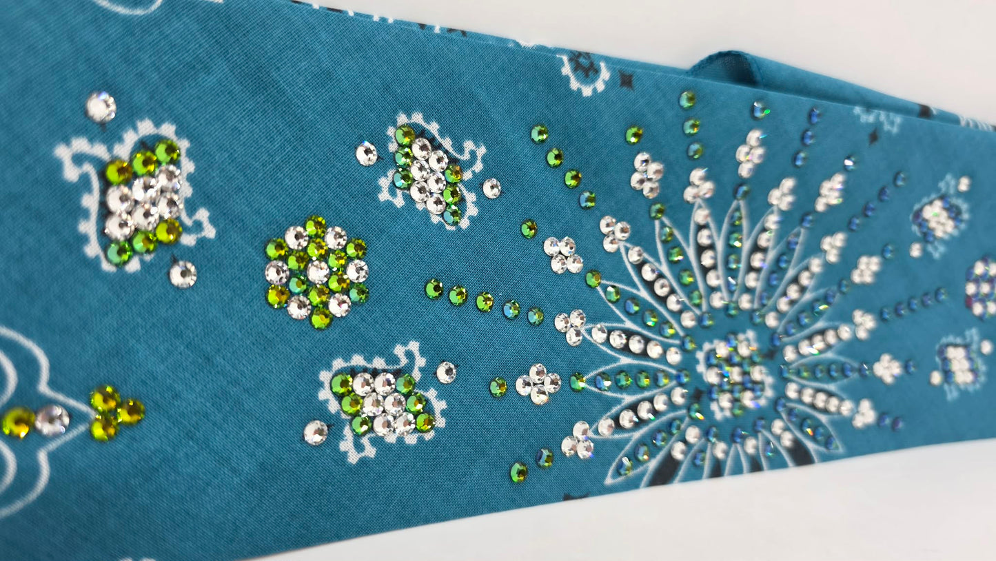 LeeAnnette Dark Teal Paisley Bandana with Vitrail and Diamond Clear Austrian Crystals (L40232)