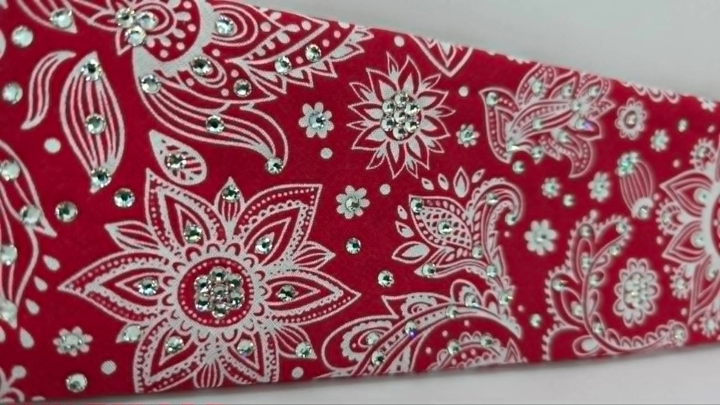 White on Red Bandana with Diamond Clear Austrian Crystals (E60136)