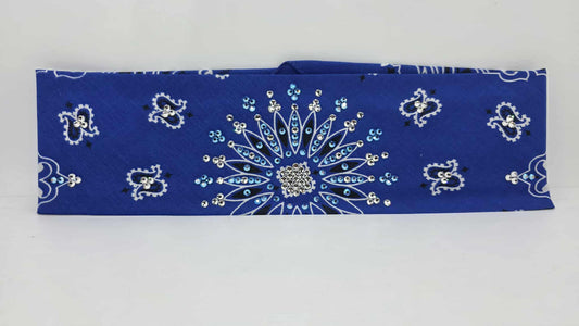 EXTRA BLING - Royal Blue Paisley Bandana with Blue Shimmer and Diamond Clear Austrian Crystals (sku6404)