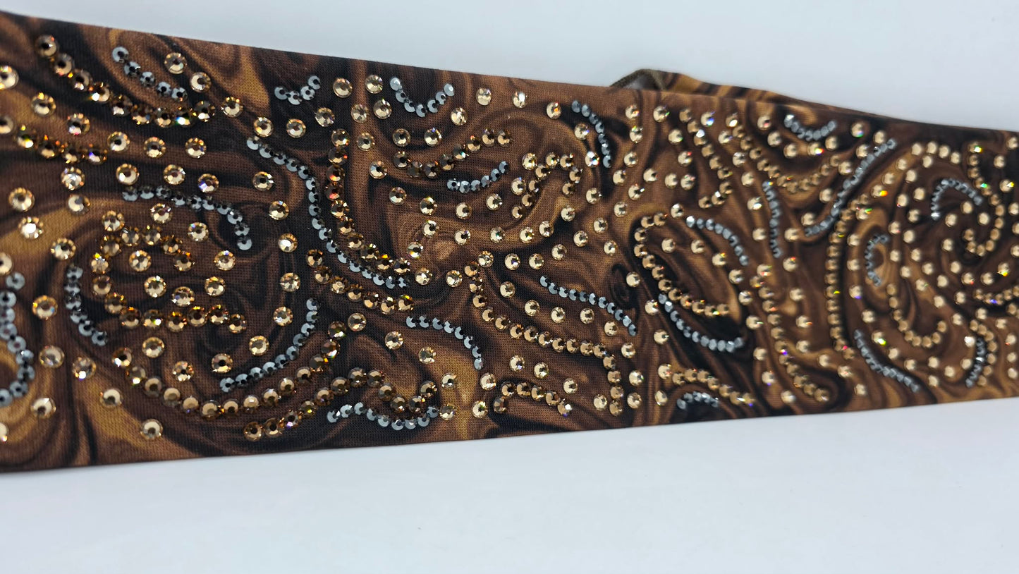 Super LeeAnnette Brown Marble Bandana with Dark Brown, Golden Brown and Black Austrian Crystals (S48137)