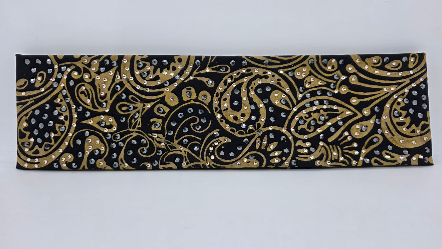 LeeAnnette Black and Gold Scroll Bandana with Honey and Black Austrian Crystals (L40214)