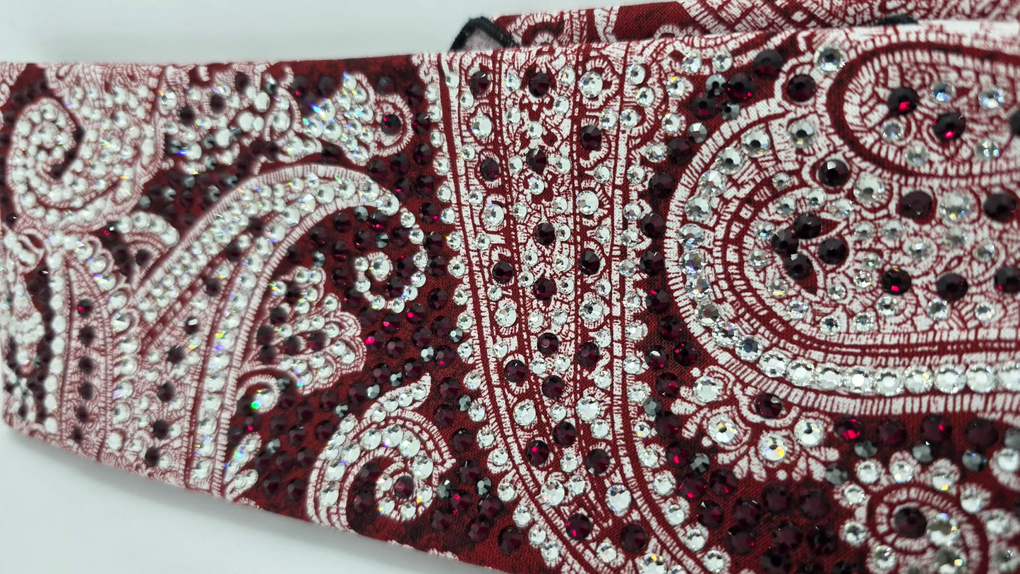 Super Duper LeeAnnette Victorian Deep Red Victorian Paisley Scroll Bandana with Light Red and Diamond Clear Austrian Crystals (D49500)