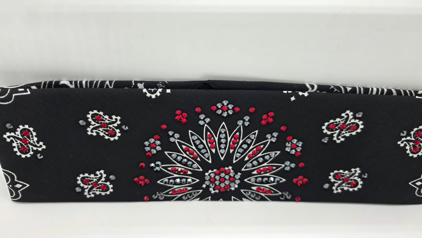 Black Paisley Bandana with Red and Black Austrian Crystals (E60155)