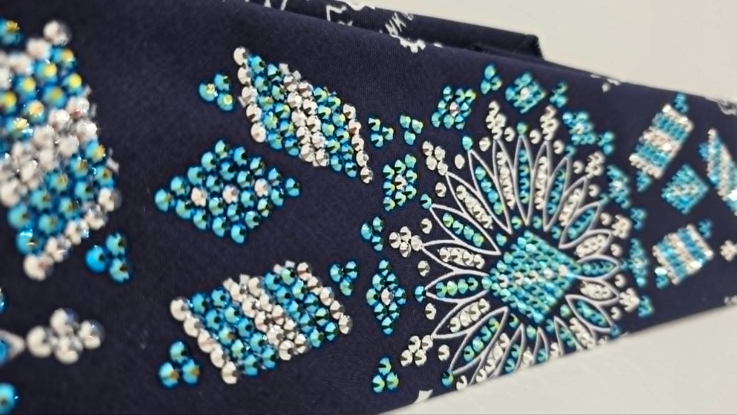 Super LeeAnnette Navy Paisley Bandana with Jet Shimmer and Chrome Austrian Crystals (S48158)
