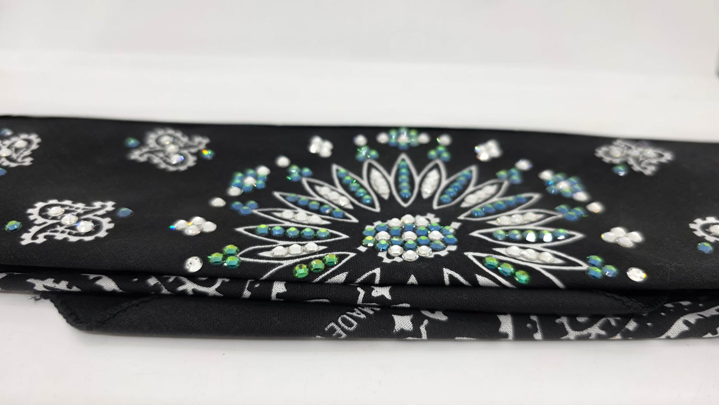 Black Paisley Bandana with Vitrail and Diamond Clear Austrian Crystals (E60106)