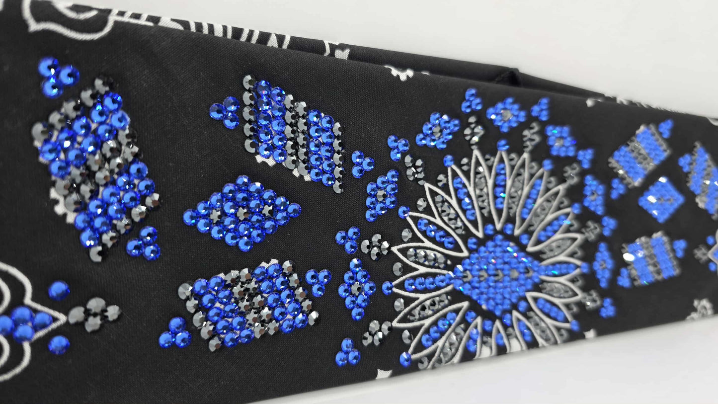 Super LeeAnnette Black Paisley Bandana with Sapphire and Black Austrian Crystals (sku40159)