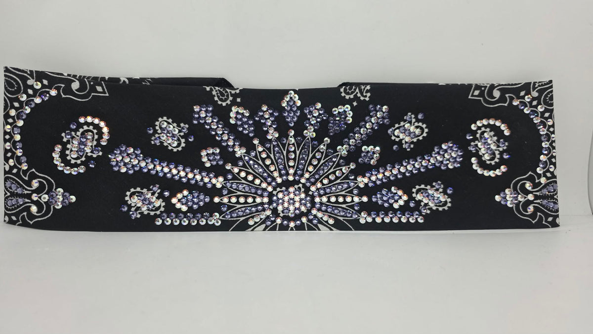 Super LeeAnnette Black Paisley Bandana with Lavender and Aurora Borealis Austrian Crystals (S48174)