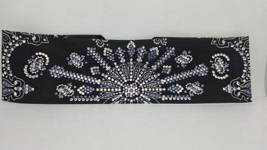 Super LeeAnnette Black Paisley Bandana with Lavender and Aurora Borealis Austrian Crystals (S48174)