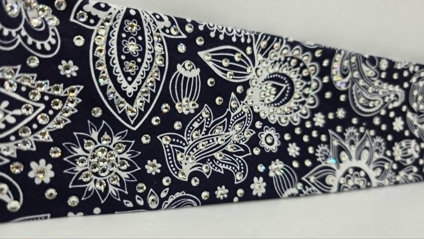 LeeAnnette White on Blue Paisley Bandana with Diamond Clear Austrian Crystals (L40240)