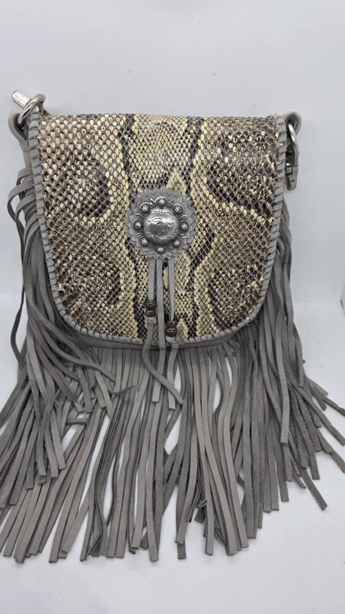 Grey Buck Skin Purse with Snake Skin